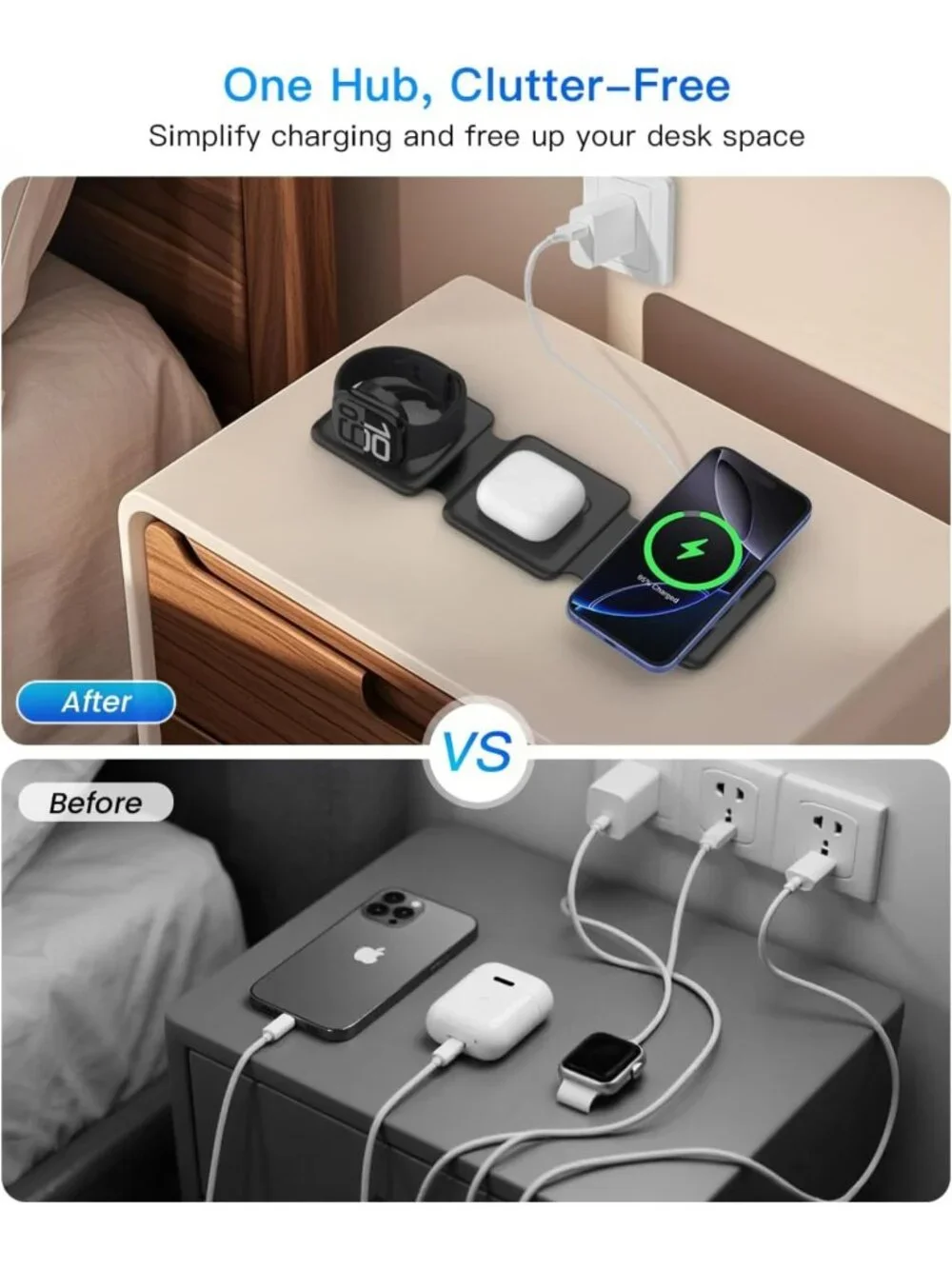 Compact 3-in-1 Magnetic Wireless Charger for iPhone, Apple Watch & AirPods